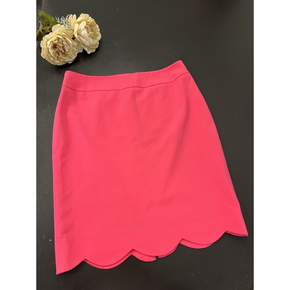 Nine West Hot Pink Scalloped Hem Knee Length Pencil Skirt Sz 10 Hi-Waist Career